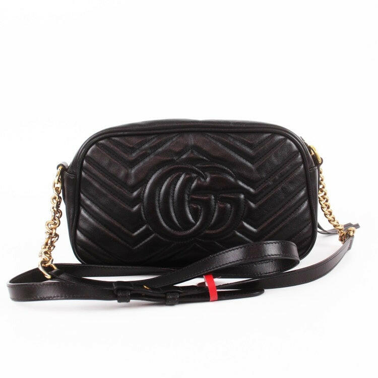 Gucci  GG Marmont Black Leather Flap Bag Medium Size