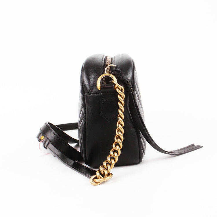 Gucci  GG Marmont Black Leather Flap Bag Medium Size