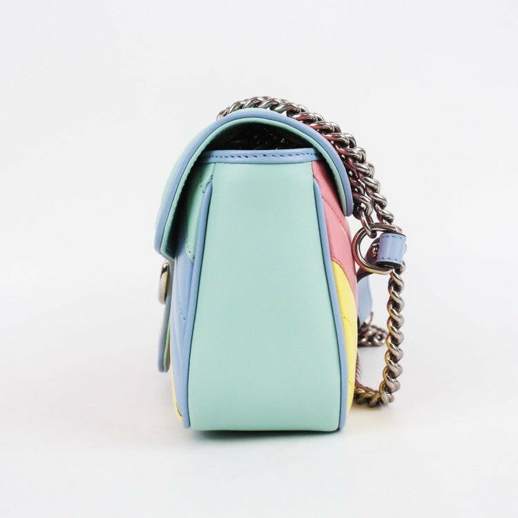 Gucci GG Marmont Small Bag Multicolor Pastel Chevron Quilted Leather