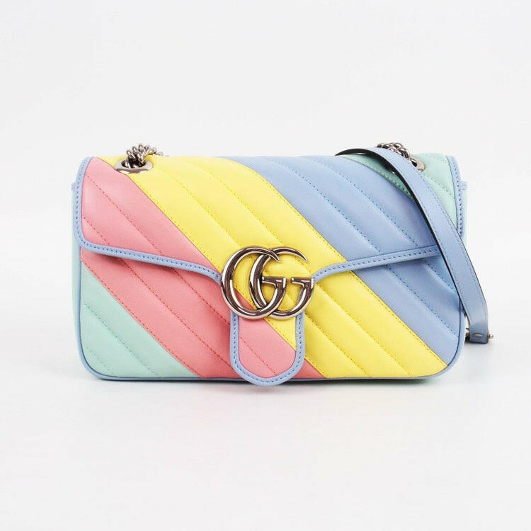 Gucci GG Marmont Small Bag Multicolor Pastel Chevron Quilted Leather