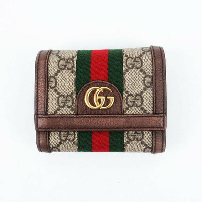 Gucci Ophidia Wallet Beige and Brown Canvas with Green and Red Stripe.