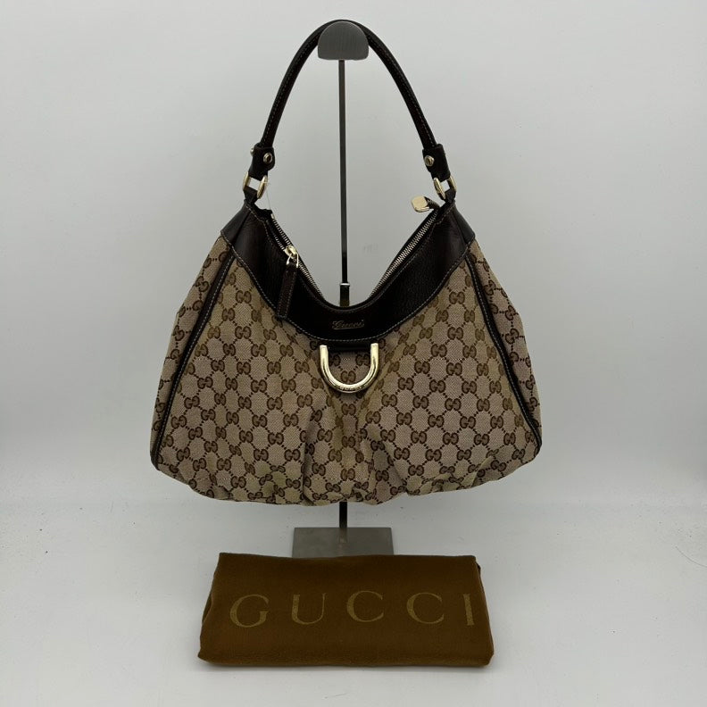 Gucci Brown Canvas Leather Shoulder Bag Medium