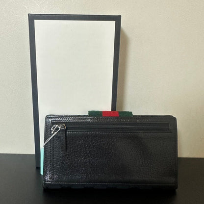 Gucci GG Canvas Long Wallet Black With Red Green Stripe