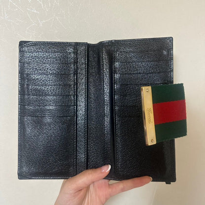 Gucci GG Canvas Long Wallet Black With Red Green Stripe