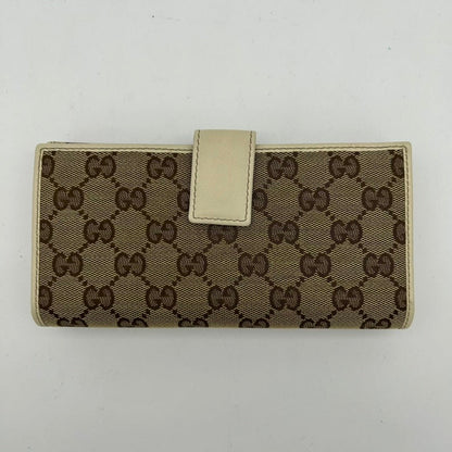 Gucci Beige Brown GG Canvas Leather Clutch Wristlet Medium Size