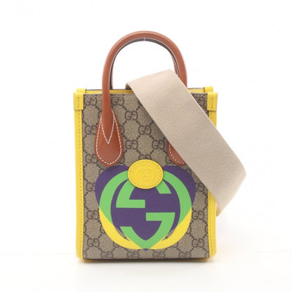 Gucci GG 2-Way Monogram Tote Bag Beige/Brown with Yellow Trim & Canvas Strap