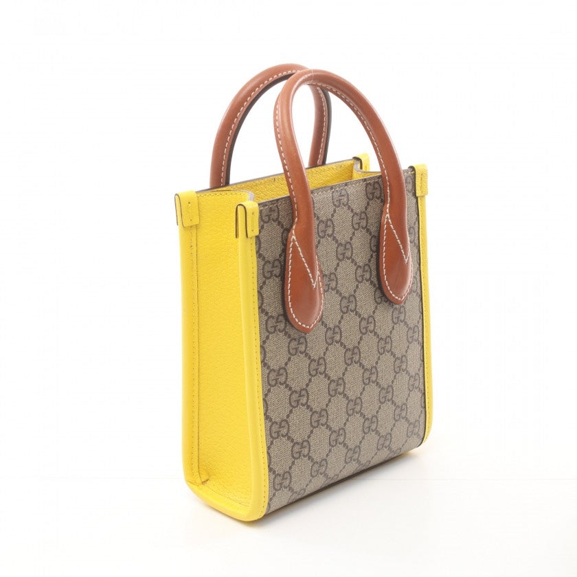 Gucci GG 2-Way Monogram Tote Bag Beige/Brown with Yellow Trim & Canvas Strap