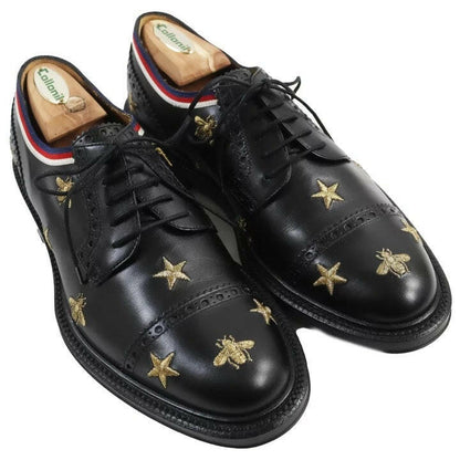 Gucci Black Leather Star and Bee Embroidered Oxford Shoes Size 6.5 F