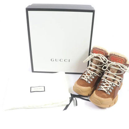 Gucci Suede Leather Canvas Boots Brown Beige Size 36