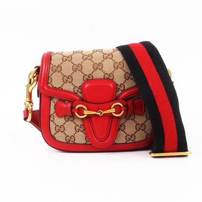 Gucci Lady Web Horsebit Bag Beige/Red Medium