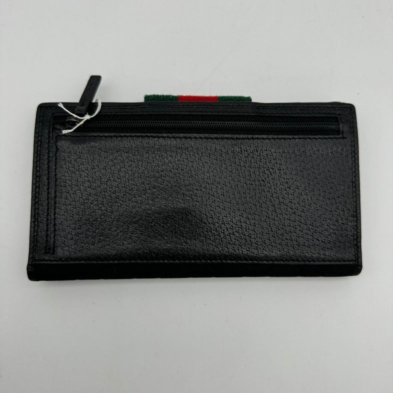 Gucci Black Canvas Leather Wallet with Red Green Stripe Closure Standard Size