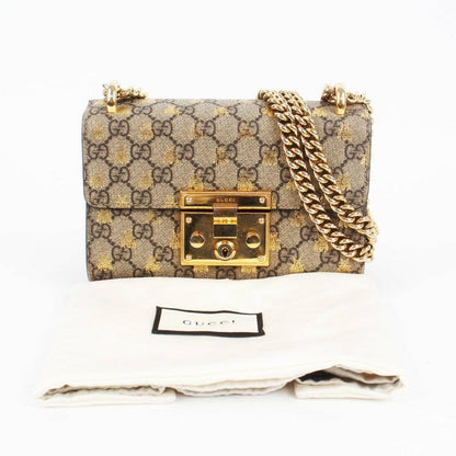 Gucci Bee Padlock Bag Beige/Black Monogram Small.