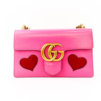 Gucci Heart GG Marmont Bag, Pink and Black, Medium Size