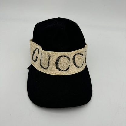 Gucci Canvas Hat Black with Beige Logo Band, One Size Fits All