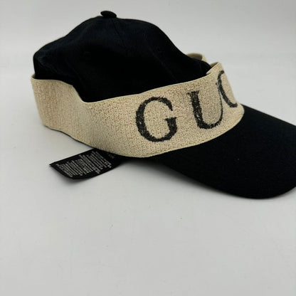 Gucci Canvas Hat Black with Beige Logo Band, One Size Fits All