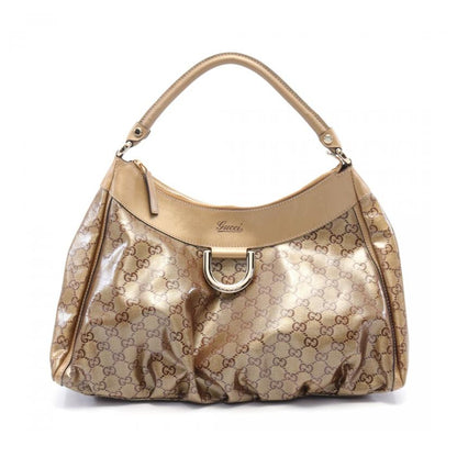 Gucci Abby GG Crystal Coated Canvas Leather One Shoulder Bag Gold Light Brown Medium