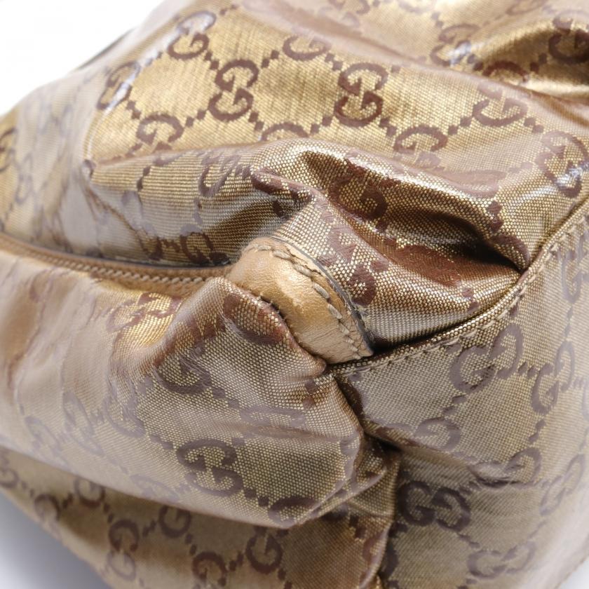 Gucci Abby GG Crystal Coated Canvas Leather One Shoulder Bag Gold Light Brown Medium