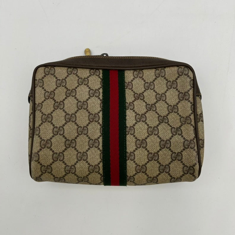 Gucci Beige GG Canvas Stripe Clutch Wristlet Small Morandi