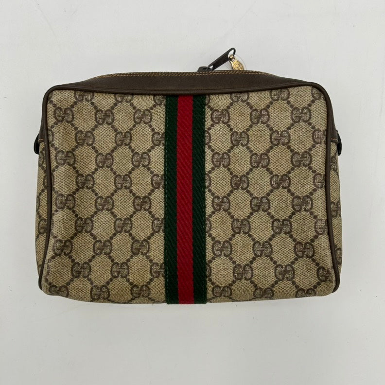 Gucci Beige GG Canvas Stripe Clutch Wristlet Small Morandi