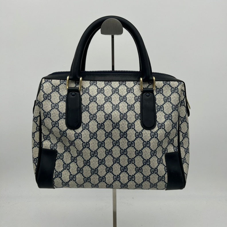 Gucci Medium Canvas Leather Handbag Black Cream Monogram