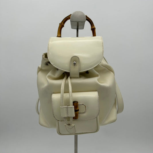 Gucci Ivory Leather Bamboo Handle Backpack Medium