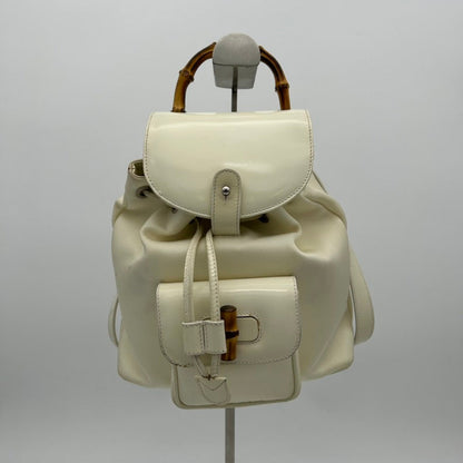 Gucci Ivory Leather Bamboo Handle Backpack Medium