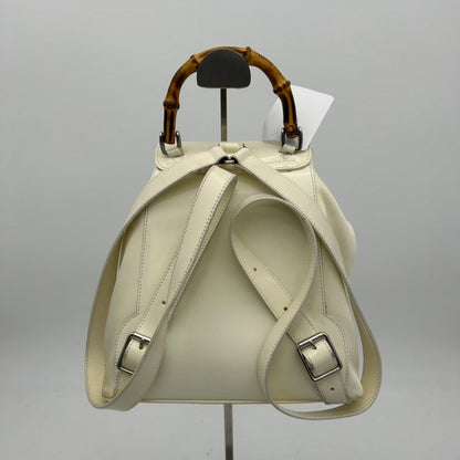 Gucci Ivory Leather Bamboo Handle Backpack Medium