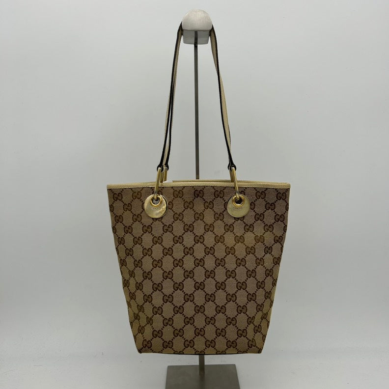 Gucci Beige Canvas GG Monogram Shoulder Bag Medium Size