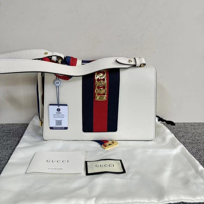 Gucci Sylvie White Leather Shoulder Bag with Dustbag