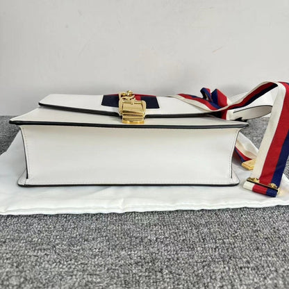 Gucci Sylvie White Leather Shoulder Bag with Dustbag