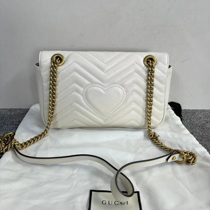 Gucci Marmont White Leather Quilted Chain Shoulder Bag Medium with Dustbag