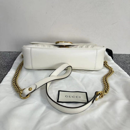 Gucci Marmont White Leather Quilted Chain Shoulder Bag Medium with Dustbag