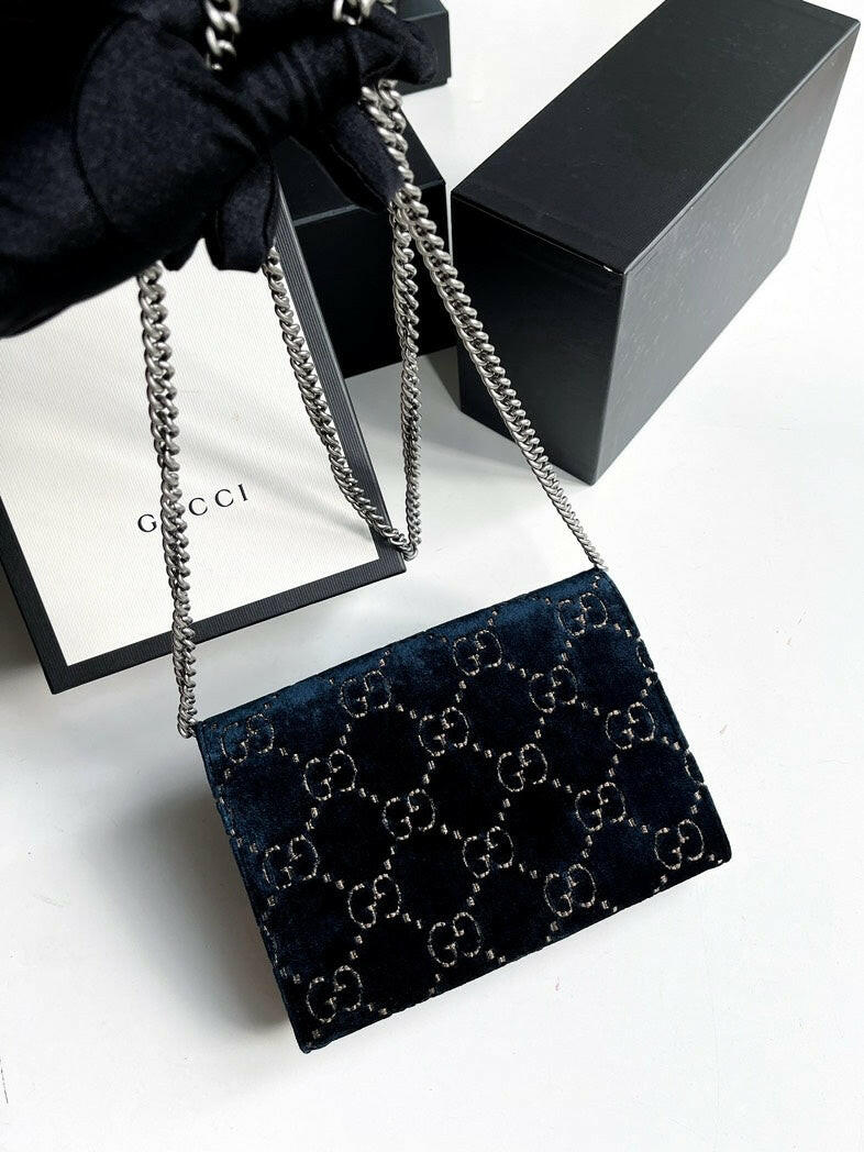 Gucci Dionysus Dark Blue Velvet Wallet on Chain with Box & Dust Bag