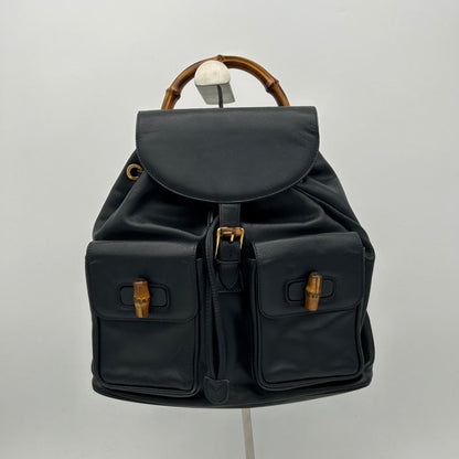 Gucci Black Leather Bamboo Handle Backpack Medium Size