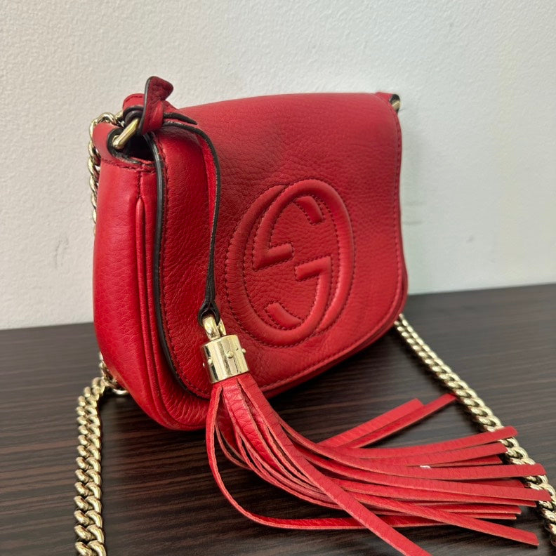 Gucci Soho Red Leather Chain Crossbody Bag