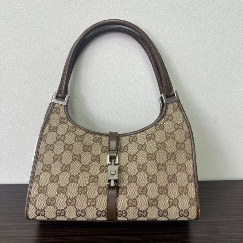 Gucci Jackie GG Canvas Brown Leather Shoulder Bag Medium