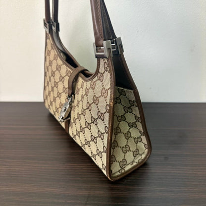 Gucci Jackie GG Canvas Brown Leather Shoulder Bag Medium