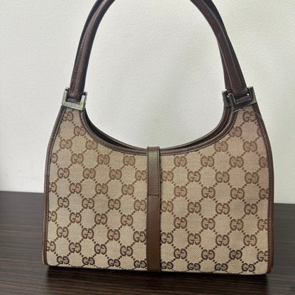 Gucci Jackie GG Canvas Brown Leather Shoulder Bag Medium