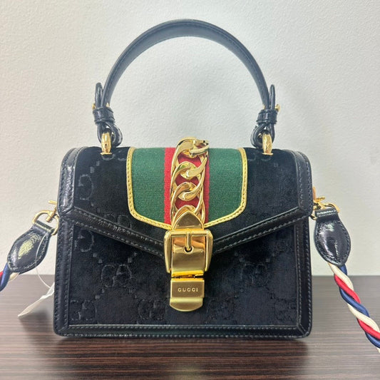 Gucci Sylvie Velvet Leather 2way Bag Black Small