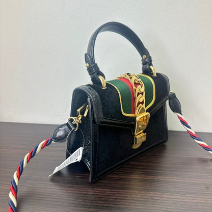 Gucci Sylvie Velvet Leather 2way Bag Black Small