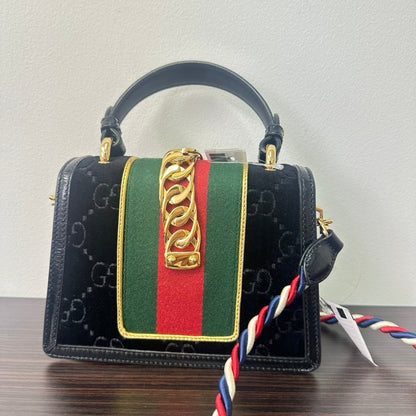 Gucci Sylvie Velvet Leather 2way Bag Black Small