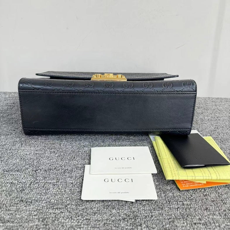 Gucci Padlock Black GG Canvas Chain Shoulder Bag Medium