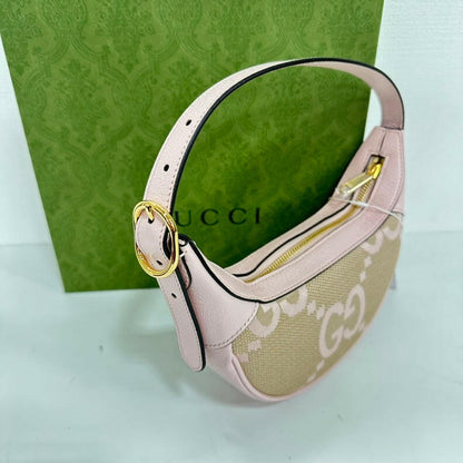 Gucci GG Canvas Leather Hobo Bag in Beige and Pink - Medium Size