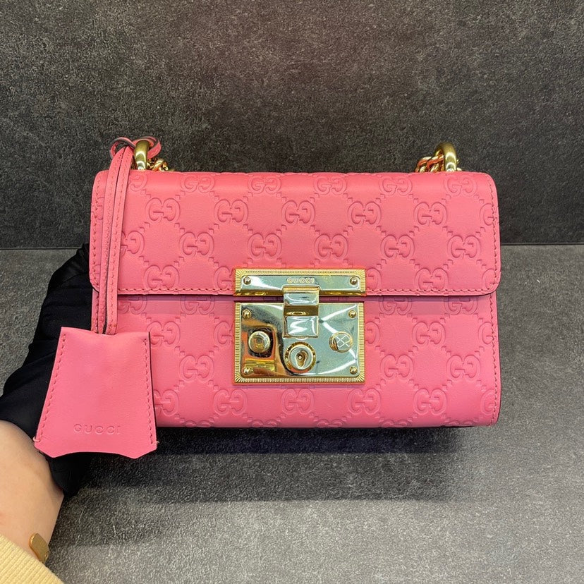 Gucci Pink Guccissima Small Padlock Shoulder Bag