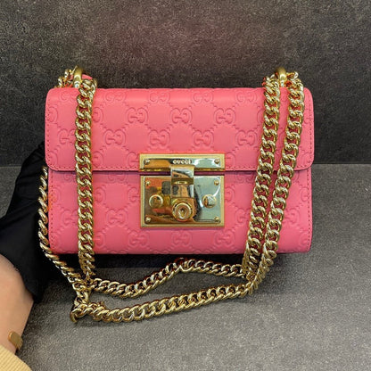 Gucci Pink Guccissima Small Padlock Shoulder Bag