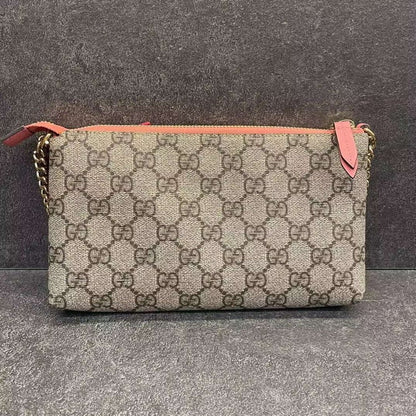 Gucci Ophidia GG Canvas Gray Pochette with Red Bow Embellishment