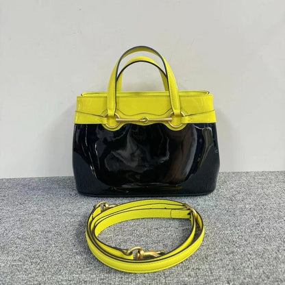 Gucci Black And Yellow Patent Leather Two Way Bag Medium Size