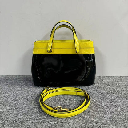 Gucci Black And Yellow Patent Leather Two Way Bag Medium Size