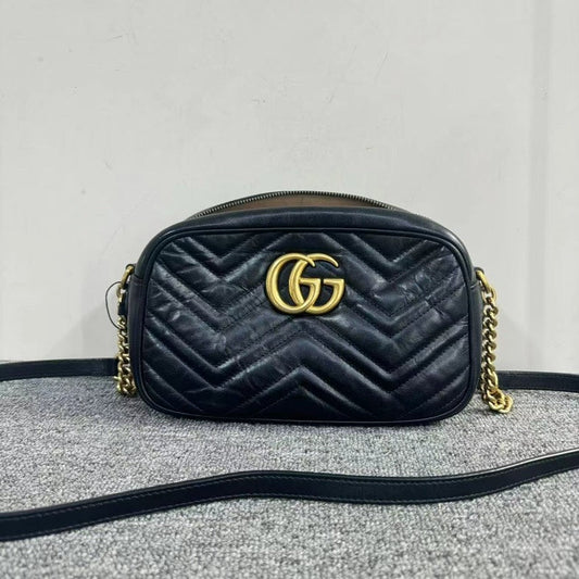 Gucci Black Leather GG Marmont Camera Bag Small Crossbody