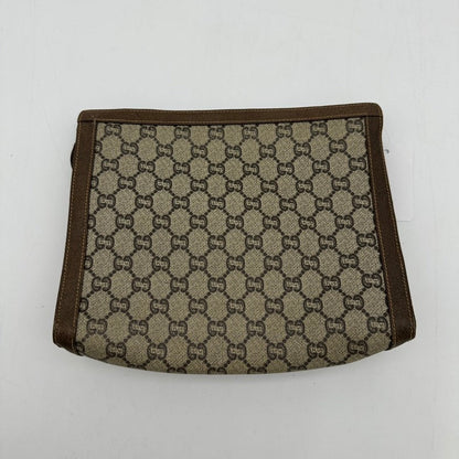 Gucci Beige Brown Canvas Leather Clutch Wristlet Medium Size